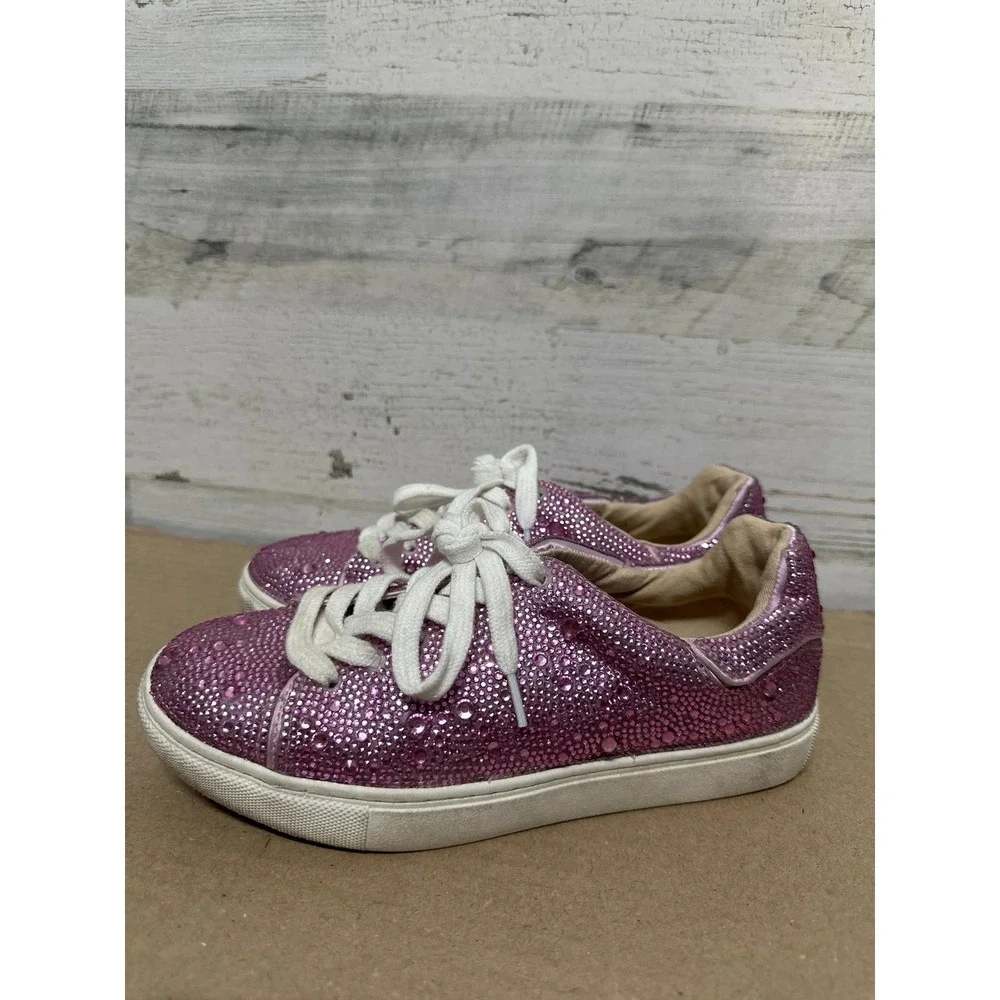 Steve Madden Rhinestone Sneakers Girls‎ Youth 3 Pink Bling Low Top Shoes